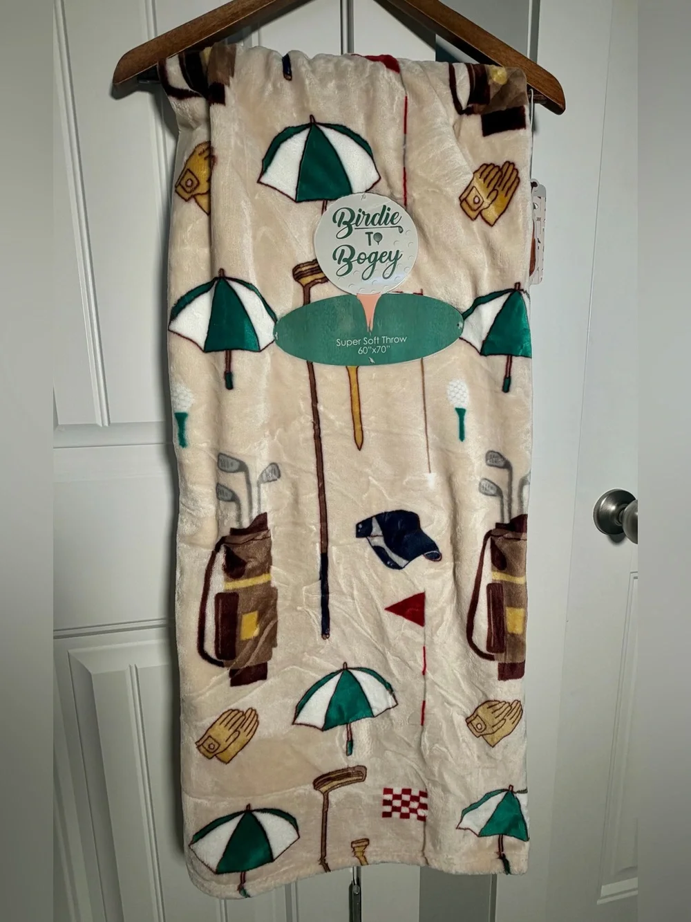 Golf Print Throw Super Soft - Cream & Green